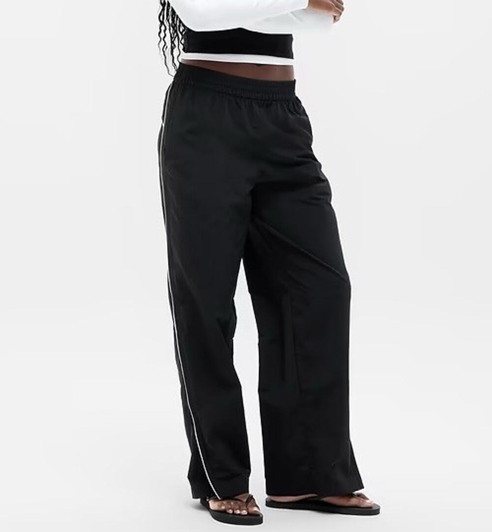 Athleta New Black White Stripe Sporty On The Move Track Pants Medium